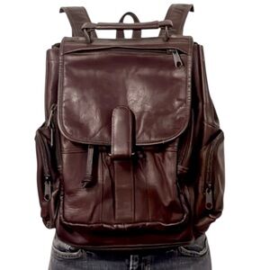 Vintage Dark Brown Merlot Ox Blood Leather Distressed Neutral Utility Backpack
